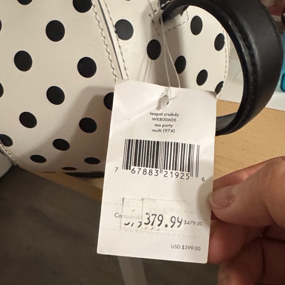 Kate Spade Alice and Wonderland Black and White Polka Dot Teapot Bag - Picture 6 of 8